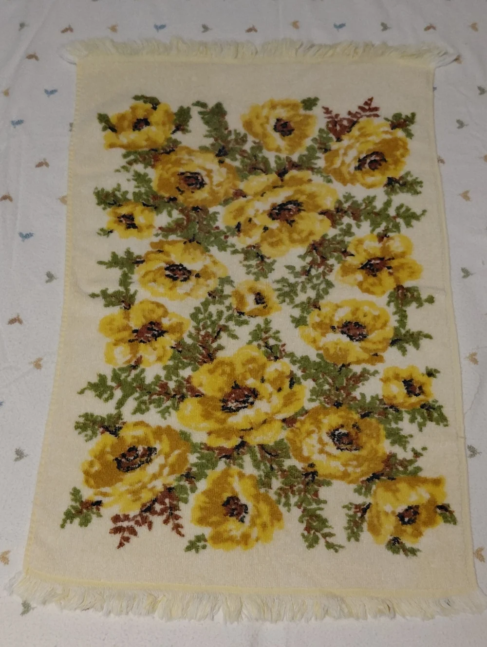 Yellow Floral Fringe Hand Towels - Set of 4